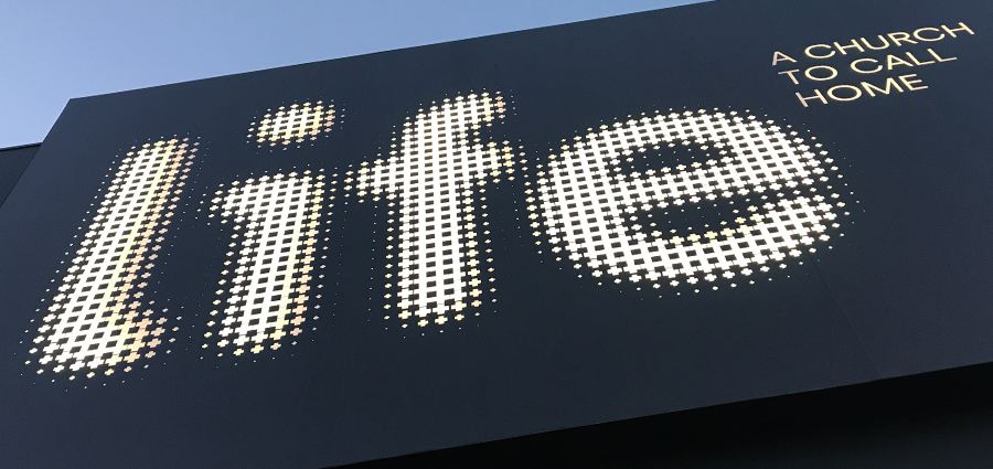 Life Church illuminated sign graphic