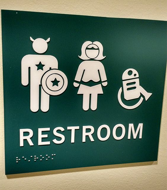 Superhero themed creative gender icons for toilet wayfinding