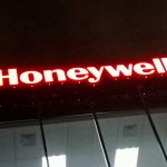 Honeywell signage with red backlight