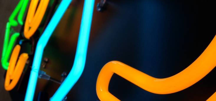 Neon tube in blue and orange closeup