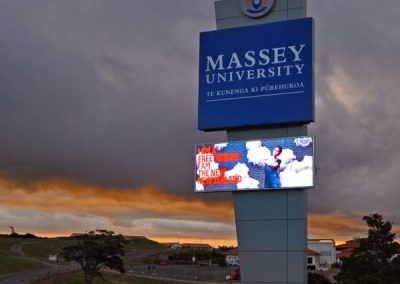 Massey University roadside plinth with digital display screen