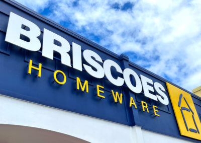 Briscoes Homeware signage mounted to exterior of building