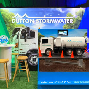 Dutton Stormwater show stand with miniature truck on display