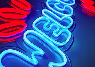 "Welcome" created in neon tubing