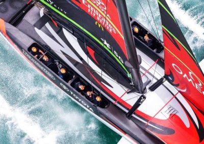 Top view of Emirates Team New Zealand yacht, with wrapped livery