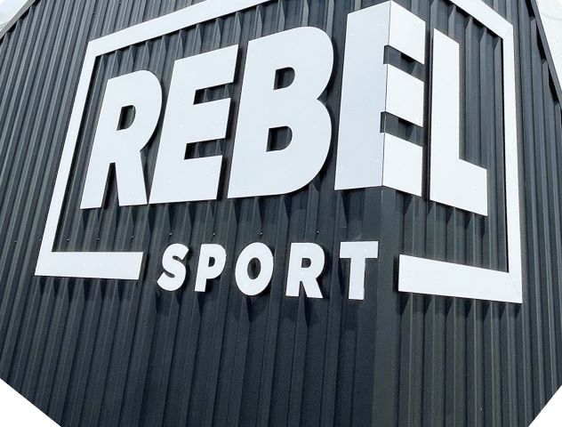 rebel sport building signage