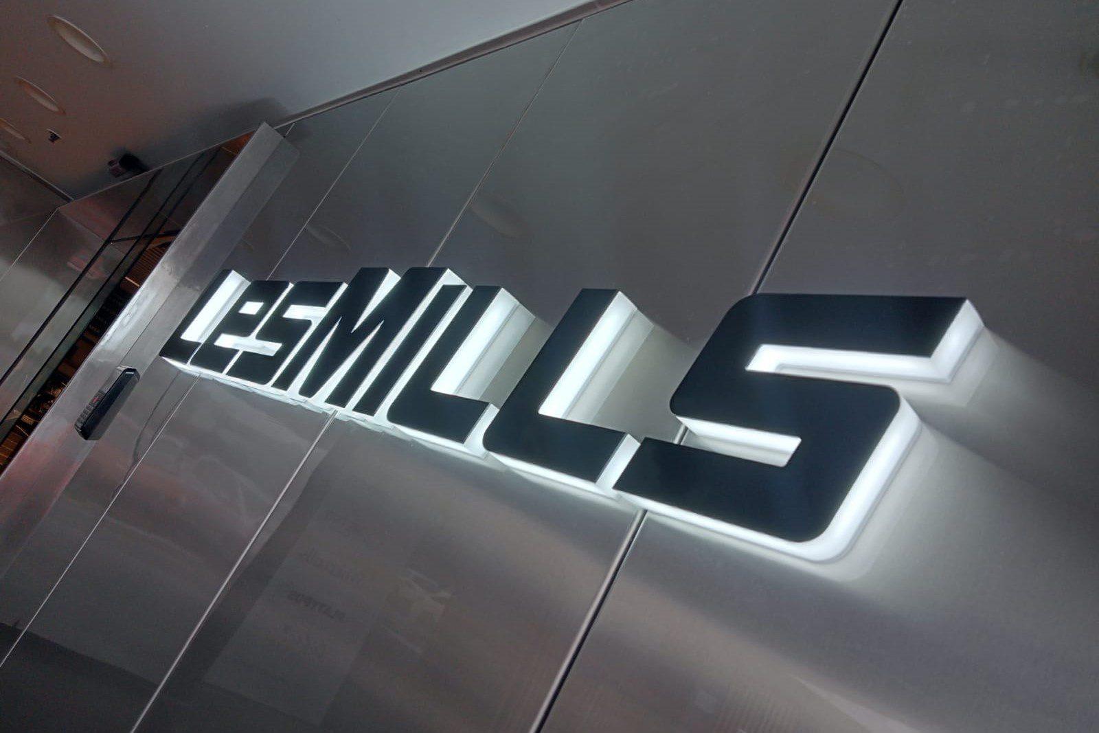 les mills illuminated building signage